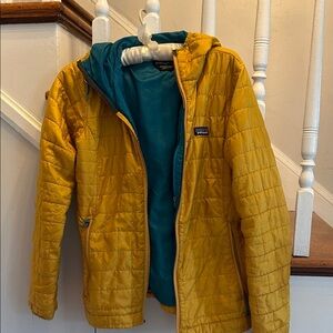 Patagonia Women's Yellow and Teal Puffer Jacket